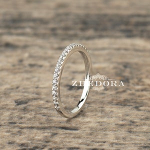 Half Eternity Band 0.15 CT Round Cut Simulated Diamonds Sterling Silver Bridal Band Rhodium Plated Wedding Band