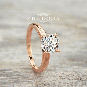 2,0 CT briljant rond geslepen solitaire rosévergulde verlovingsring, 925 sterlingzilver gesimuleerde stenen trouwring bruidsring