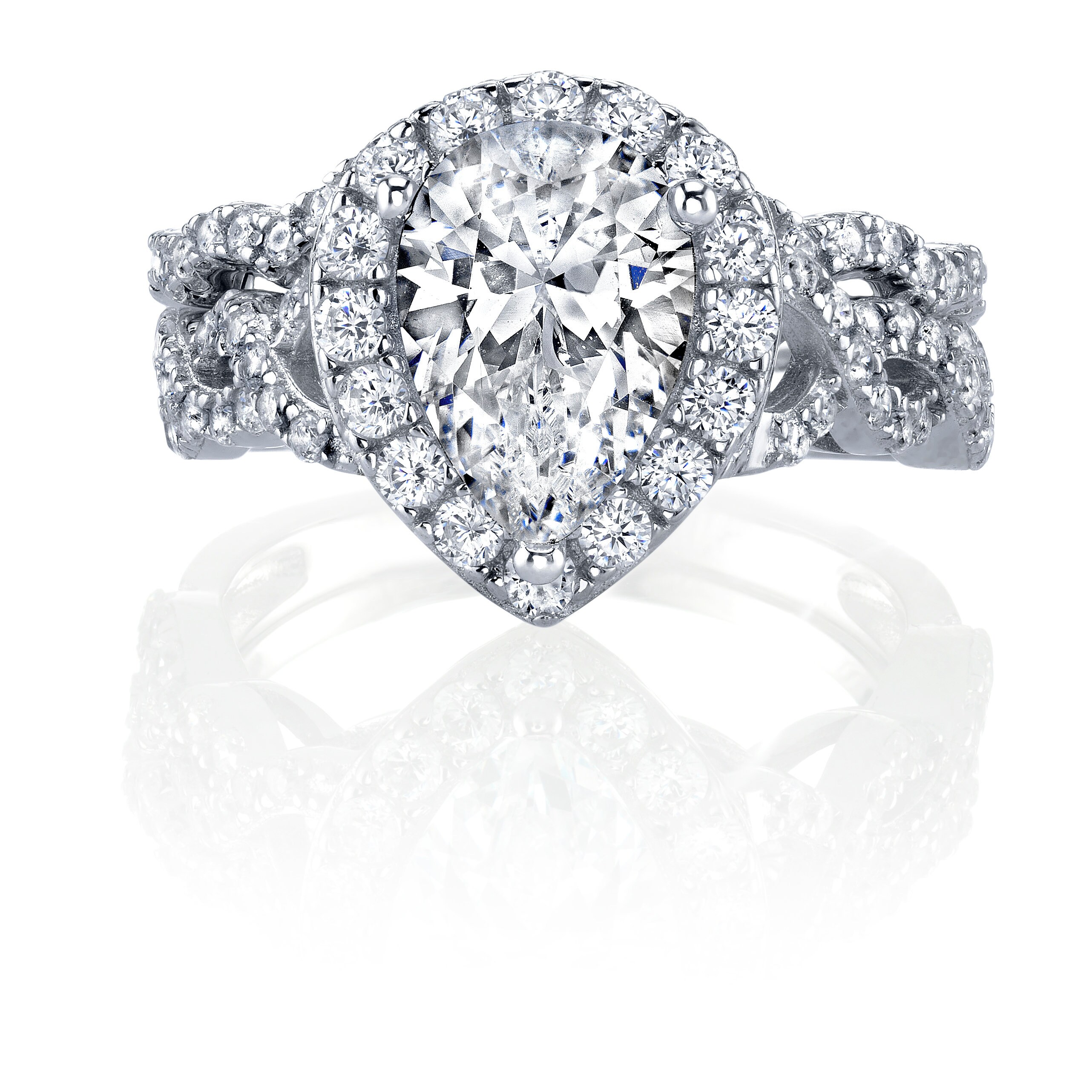 Pear Cut Engagement Ring Swirl Engagement Set Rhodium Plated Etsy