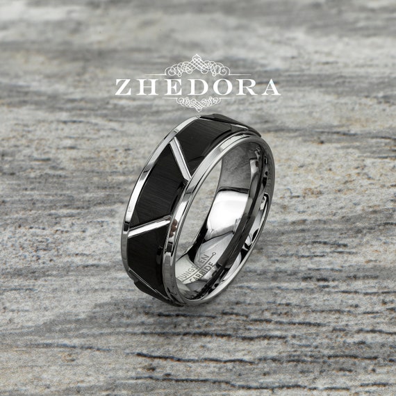 Tungsten Black Bev Edge Gents Ring Tungsten Black Bev Edge Gents Ring