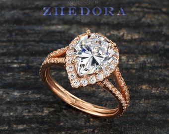 Sterling Silver Pear Engagement Ring, Split Shank Pear Engagement Ring, Rose Gold Plated Engagement Ring Pear Cut Ring, Pear Engagement Ring
