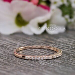 Half Eternity Wedding Band Rose Gold Plated 0.15 CT Round Cut Simulated Diamonds .925 Sterling Silver Rhodium Plated Bridal Band image 3