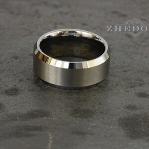 Tungsten Mens Ring Mens Wedding Band Flat Brushed Center Tungsten Mens Band High Polish Beveled Edge Mens Wedding Ring Anniversary Ring
