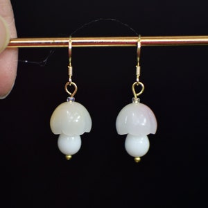 Cute Mushroom 925 Sterling Silver Chinese Wire Hook Earring Dangle Earrings /Asian Drop Earrings