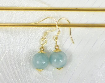 A Pair of Jade Green Natural Agate Dangle Chinese Wire Hook Earring 925 Sterling Silver Dangle Earrings /Asian Drop Earrings