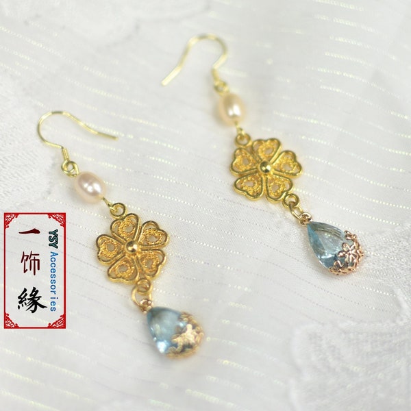 A Pair of Mermaid Blue Tears Handmade Chinese Wire Hook Earring 925 Sterling Silver Pearl Dangle Earrings /Asian Drop Earrings