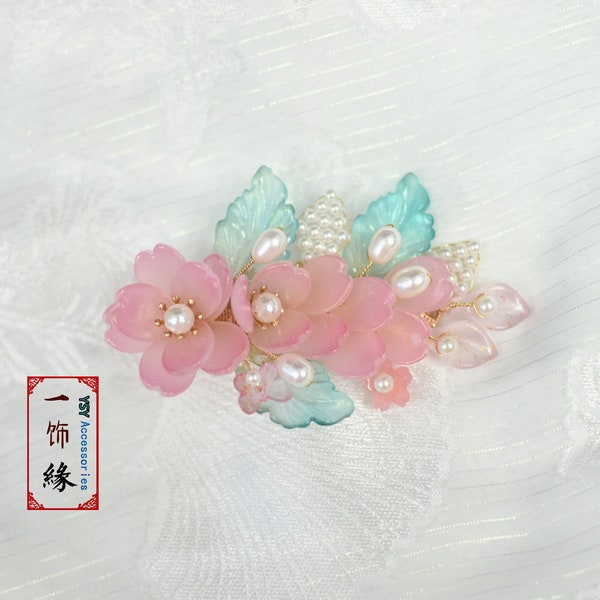 A Pink Beauty Peony Flower With Fresh water Pearl Chinese Hanfu Hair Clips/Asian Hanfu Bridal Hair Accessories