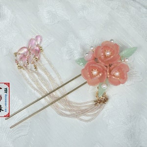 Three Sisters Orange Flower Double Sided Hair Pins/ Golden Hair stick/Hair Pin/ Asian Hair Accessories/ Bridal Hair Accessories