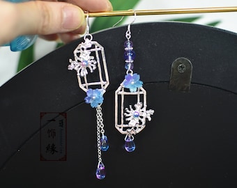 A Pair of Silver Garden Screen Chinese Wire Hook Earring 925 Sterling Silver Dangle Earrings /Asian Drop Earrings