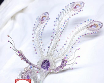 Elegant Purple Gem Silver Wiring Phoenix Hanfu Birdal Hair Crown/Asian Hanfu Bridal Hair Accessories/Birthday Gift