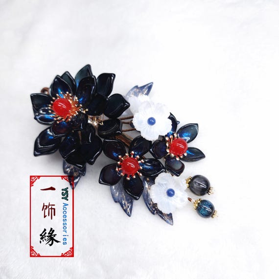 Beautiful Dark Black Floral Hair Clip, Handmade Elegant  display picture 3