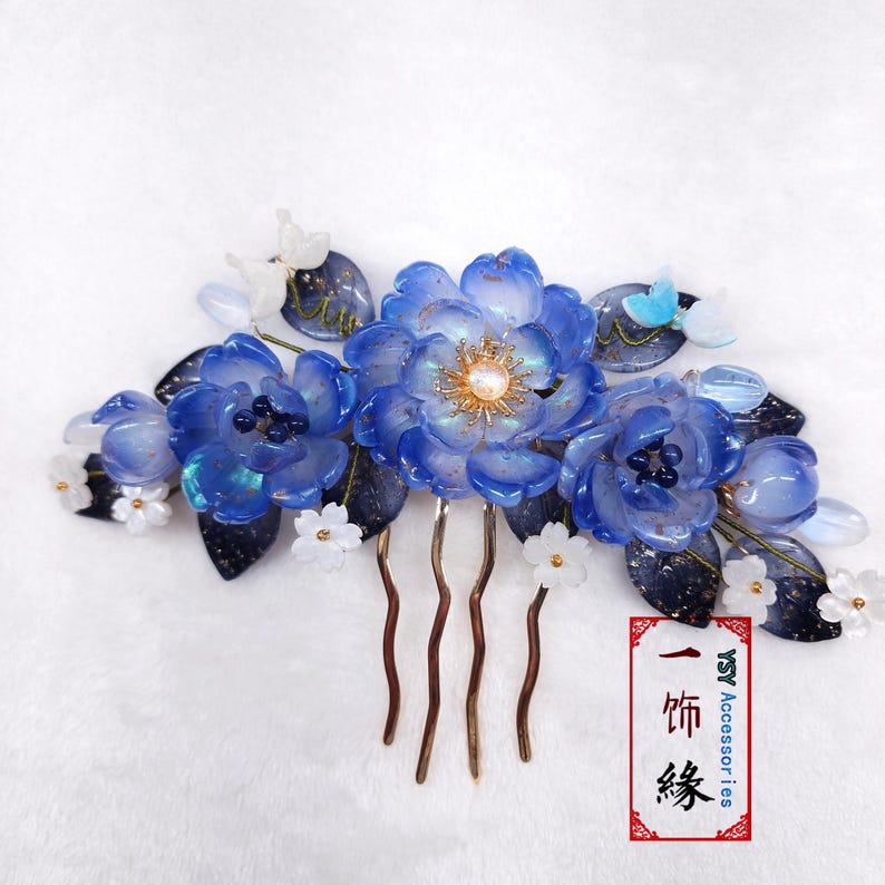 Blue Peony Hair Comb, Ethereal Flower Hair Fork, Bridal Something Blue ...