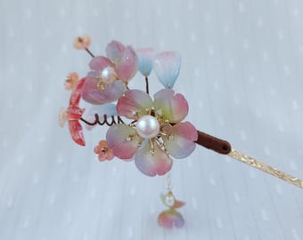 Hanfu Flower Hair Pin with Tassel,Butterfly Floral Hair Stick, Chinese Wedding Bridal Hair Jewelry, Pearl Cherry Blossom Slide, Cosplay Gift