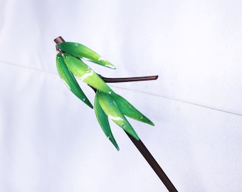 Bambo Leaf Shrinky Dink Flower With Natural Wood Hair Stick Natural Inspirational Hanfu Traditional Hair Pin