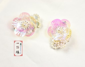 A Pair of Iridescent Acrylic Fish Scale Children Silver Hair Clip /Silver Hair Accessories/ Chinese Hanfu Hair Accessories