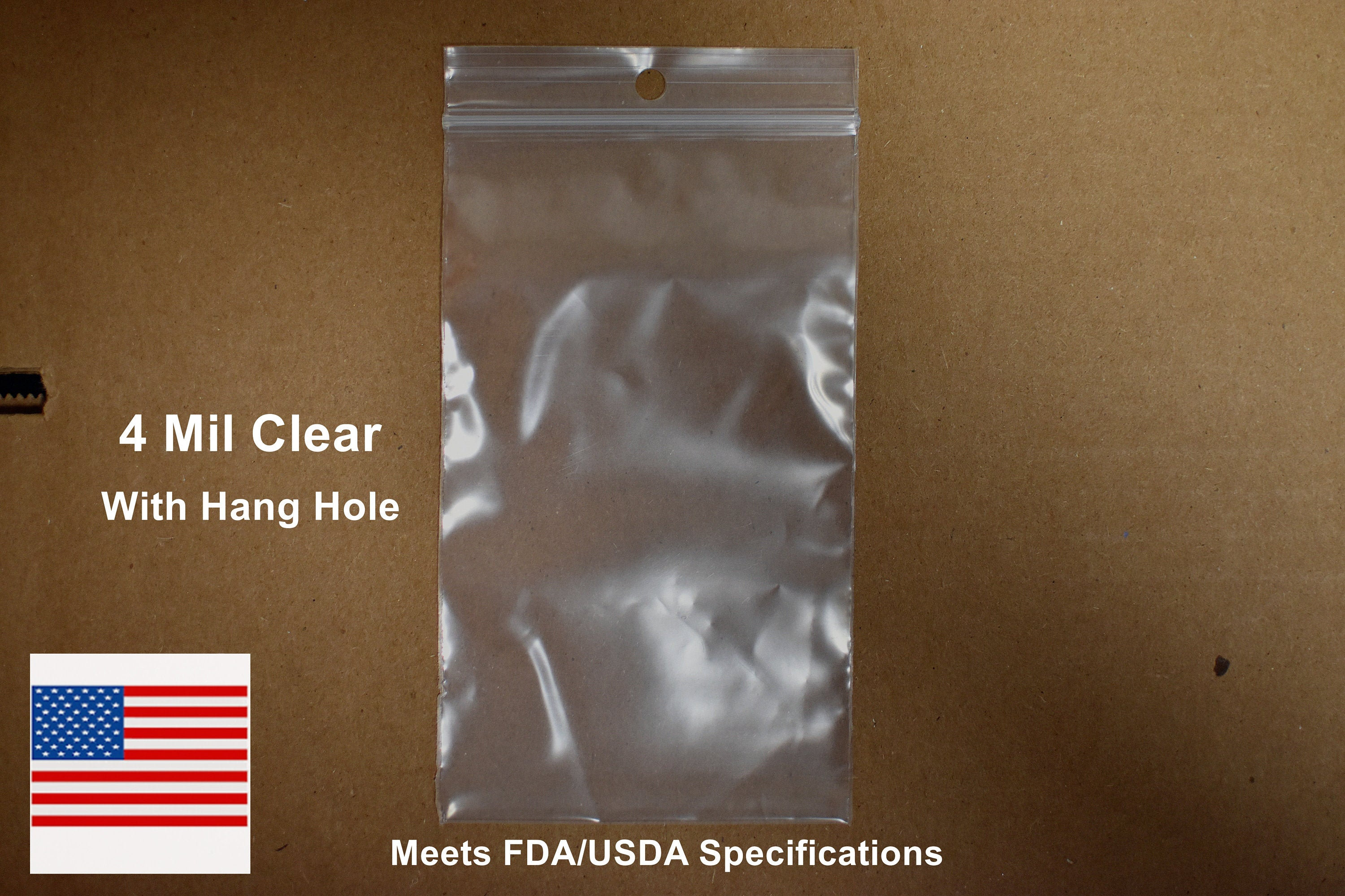 3x5, 2 Mil Clear Reclosable Poly Bags With Hang Hole