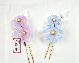 Handmade Ebony Wood Hair Stick: Purple Hydrangea Floral 