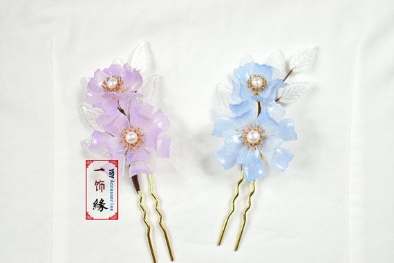 Purple/blue Flower Water Pearl U Chinese Hair Pin/ Golden  display picture 1