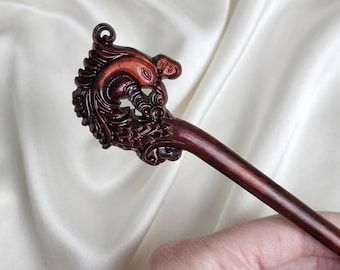 Hand-Carved Wooden Phoenix Hair Pin • Elegant Phonenix Hair Stick for Hair Buns • Traditional Red Wood Hair Accessory