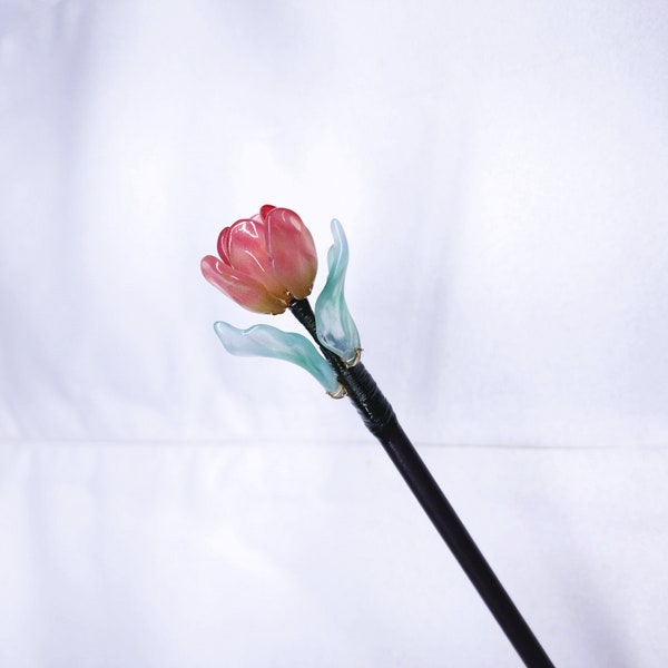 A Red Tulip For Her Wooden Hair Pin Handmade Glass Tulip Hair Stick Hair Accessories