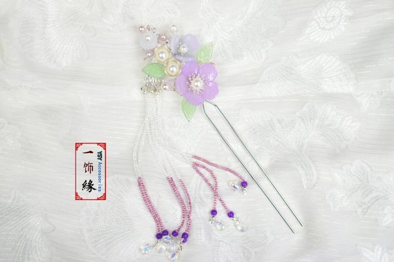 Elegant Purple Flower Pop Silver Hair Pin / Hair Stick  display picture 2