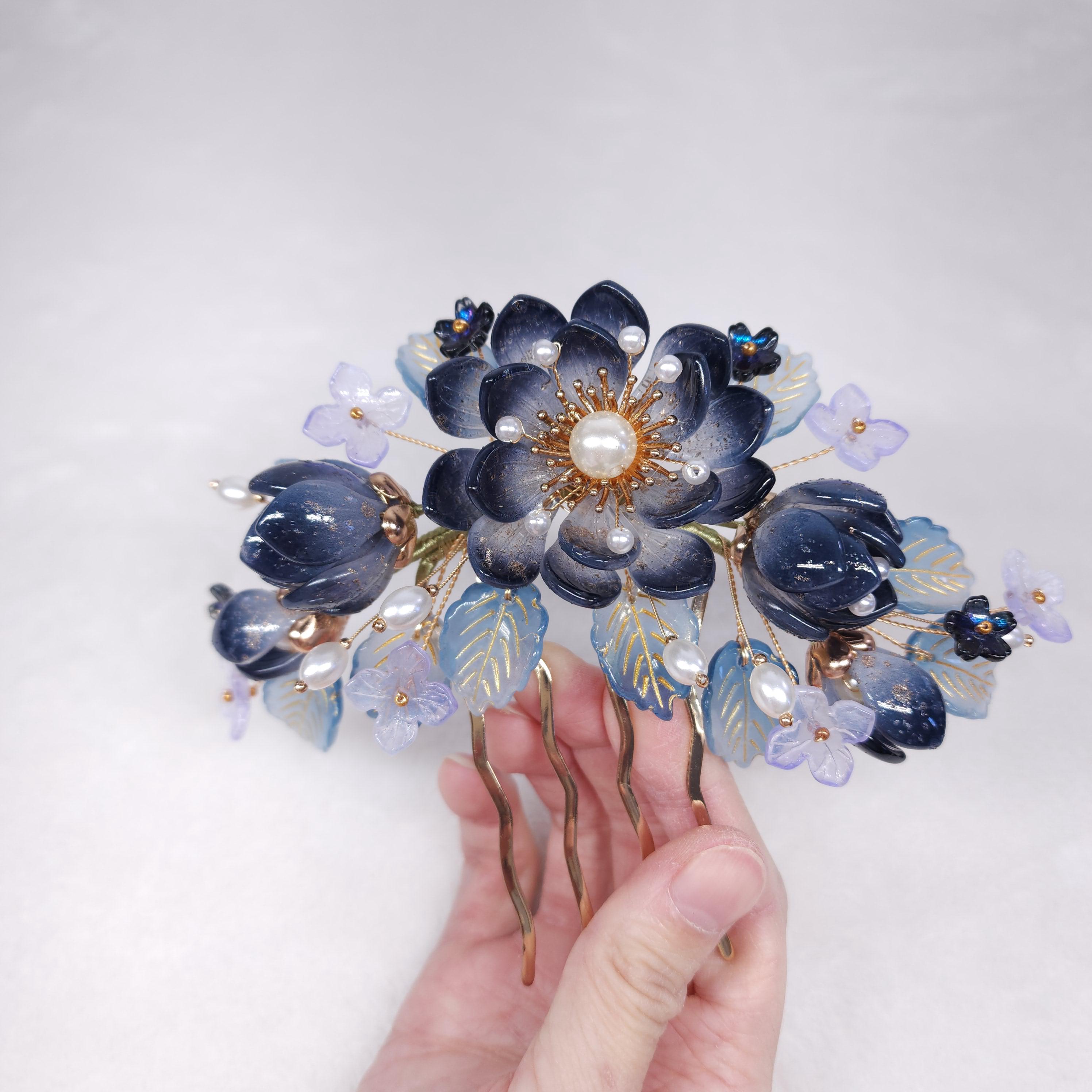 Antique Chinese Silver Enamel Floral Double Hair Pin 10” Wedding Hair Piece Chinese Wedding Hair Accessories - Etsy main image 3