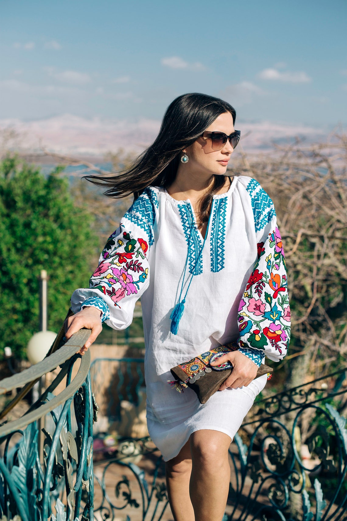 100 Linen Boho Embroidered Ethnic Dress Vyshivanka ML Hippie Dress Etsy