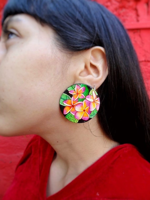 Paper Mache Flower Earrings/Handpainted Flower Etsy