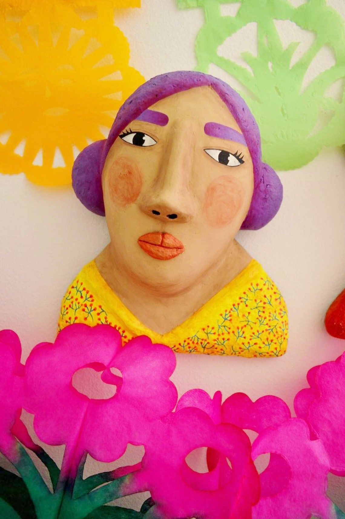 Paper Mache Wall Hanging Woman/Handpainted Wall Art Decor Etsy