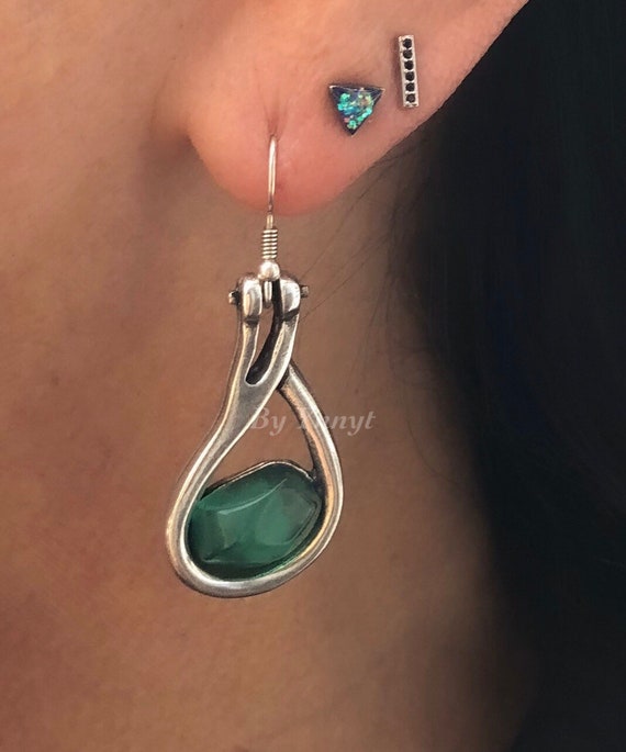 Nuevos Pendientes De Piedra Natural Verde Oscuro Lágrimas De Nuevos Pendientes De Piedra Natural Verde Oscuro Lágrimas De