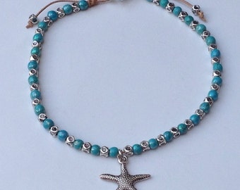 Howlite Turquoise anklet bracelet, Ankle bracelet with turquoise Howlite, Howlite anklet and Zamak