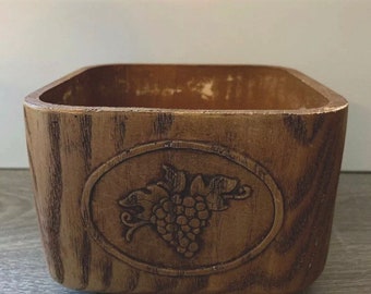 Vintage FTD 1979 Faux Wood Square Planter Bowl Dish