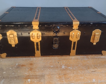 Vintage Black Storage Trunk with Brass Hardware 36x20.5x12