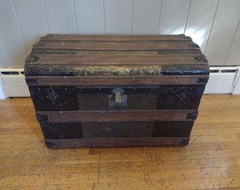 Antique Dome Top Steamer Trunk – Wood & Metal Storage Chest