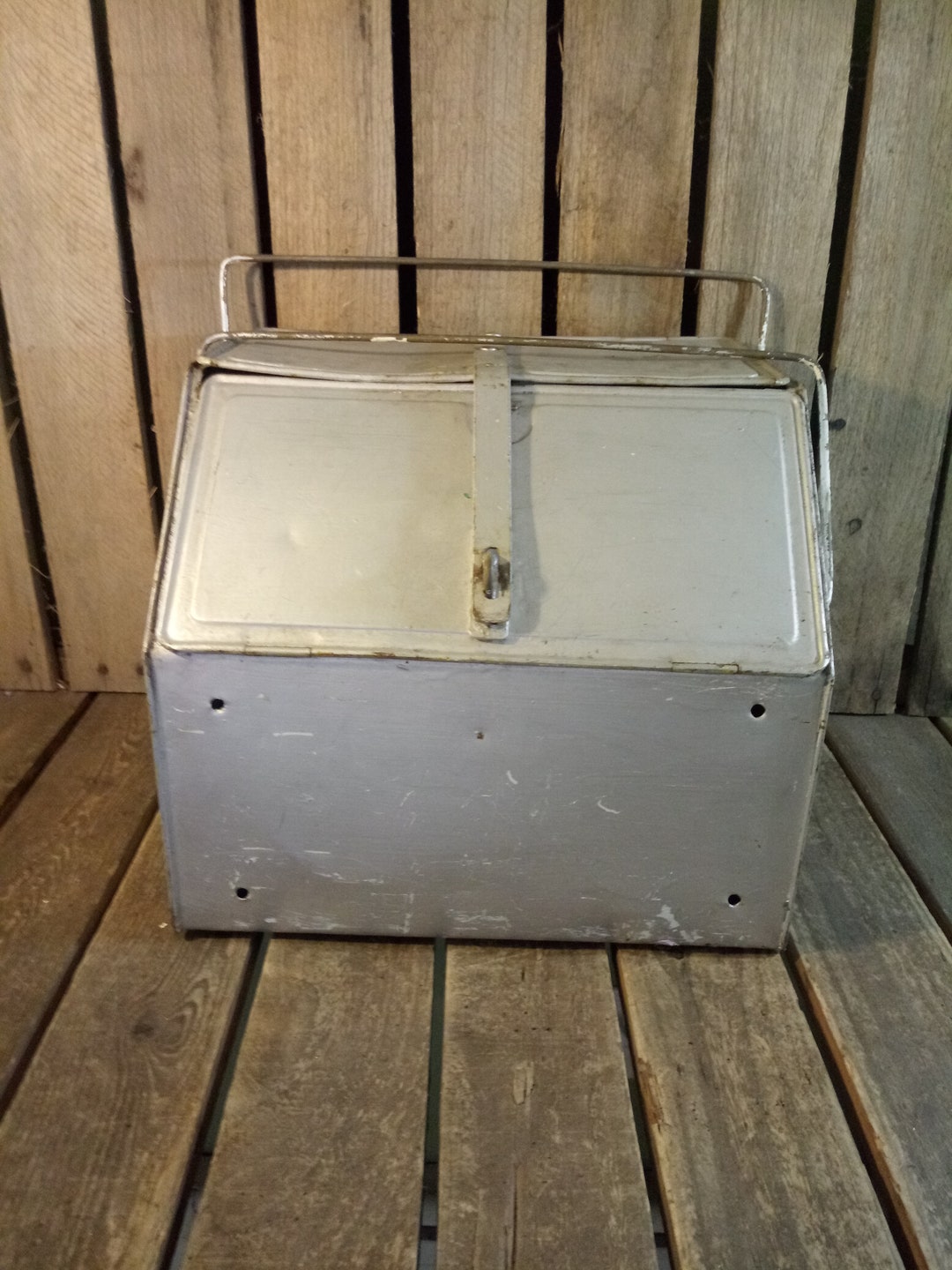Rustic Steel Containers Vintage Metal Storage Box Rustic Industrial Container With Holes ...