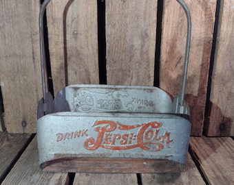Vintage Pepsi-cola Metal 6-pack Crate: Rustic Soda Bottle Carrier