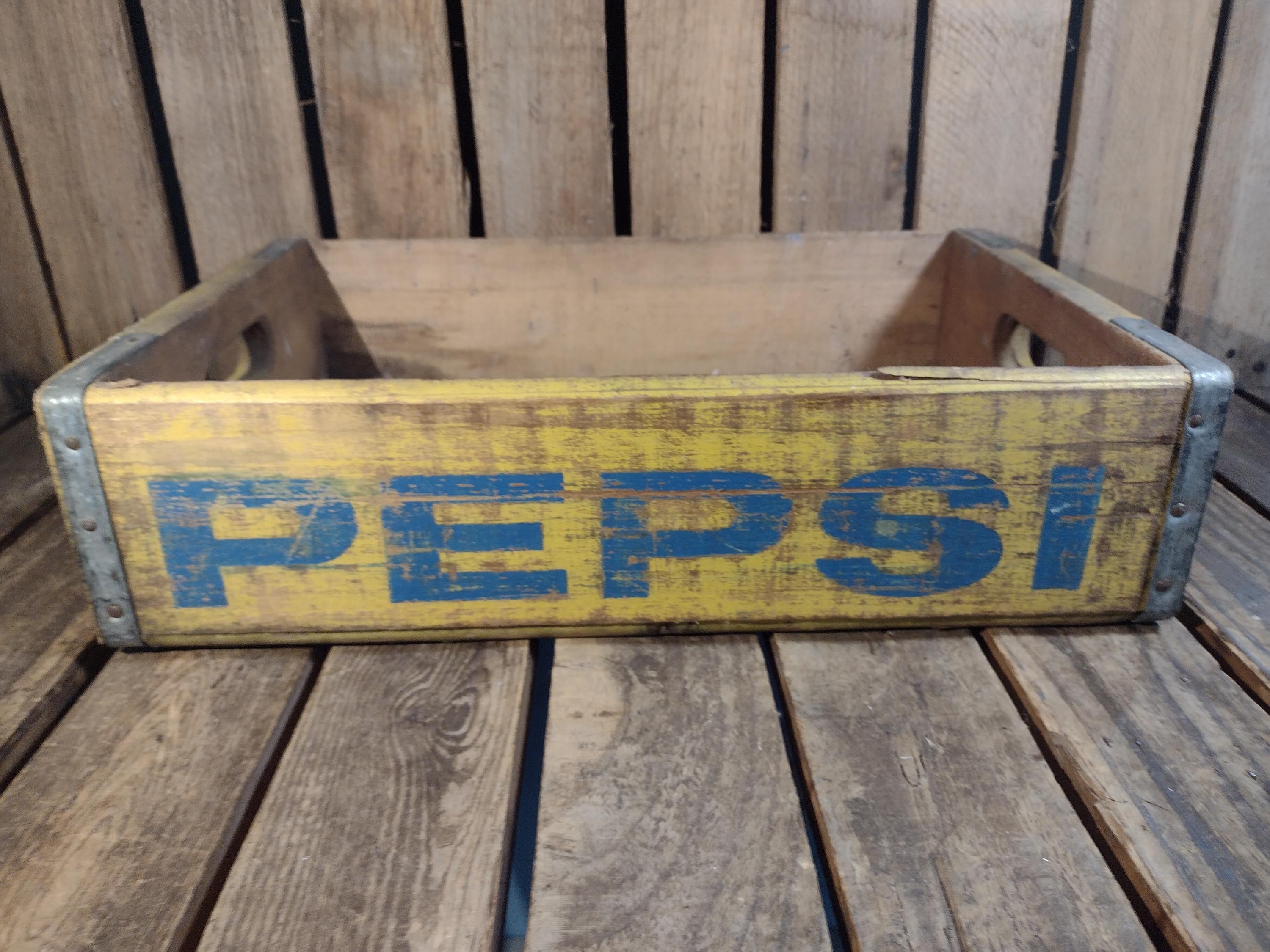 Vintage Wooden Pepsi Crate – Yellow & Blue Bottle Carrier Box