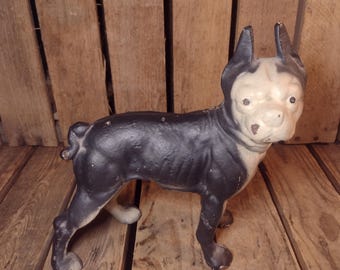 1931年出版 エッチング 犬 BERT COBB アメリカ Antique HUBLEY? Boston Terrier Bulldog Dog Cast Iron Door Stop W