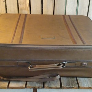 Vintage American Tourista Suitcase | Brown Fabric Luggage | Travel Decor | Distressed Storage Case | 26.5x20x9