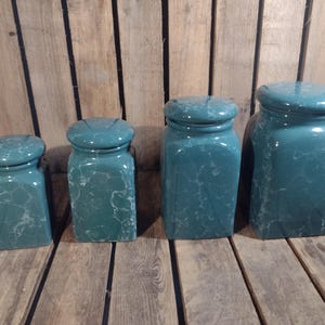 4 Vintage Green Kitchen Canisters