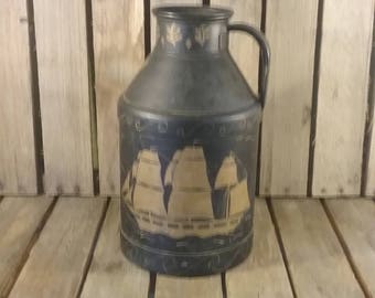 Painted Milk Can: Nautical Ship Decor (14x7.75x7.75 inches)