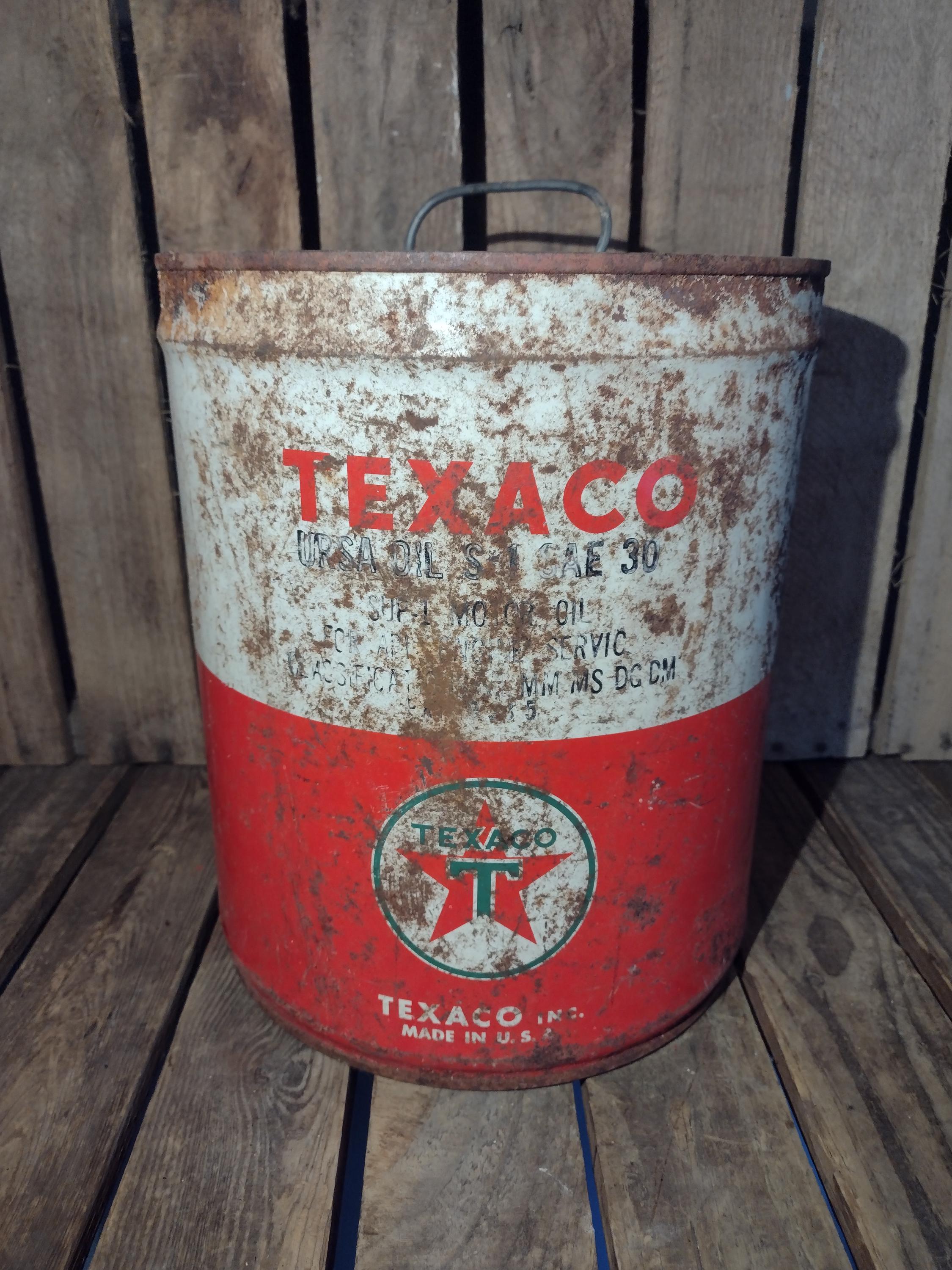 Vintage Texaco Oil Can Gas Station Garage Decor Red White Metal
