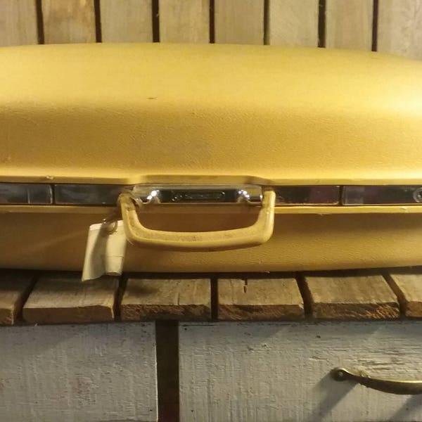 Yellow Samsonite Suitcase, Large Vintage Suitcase,