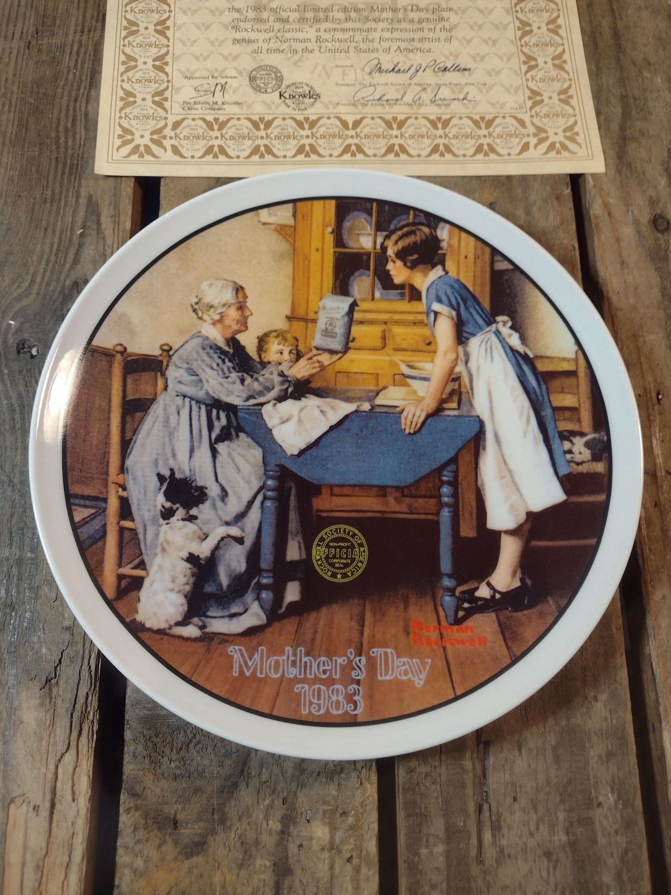 Norman Rockwell Mother's Day Plate, Knowles 1983 Fine China With