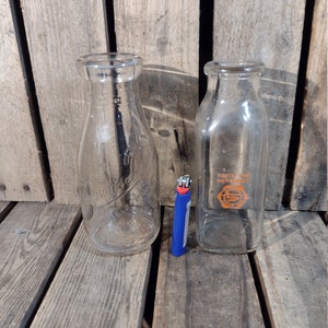 2 Vintage Glass Milk Bottles
