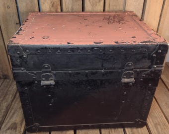 1942 WWII Military Wood Storage Box with Metal Trim Painted Black Army Chest