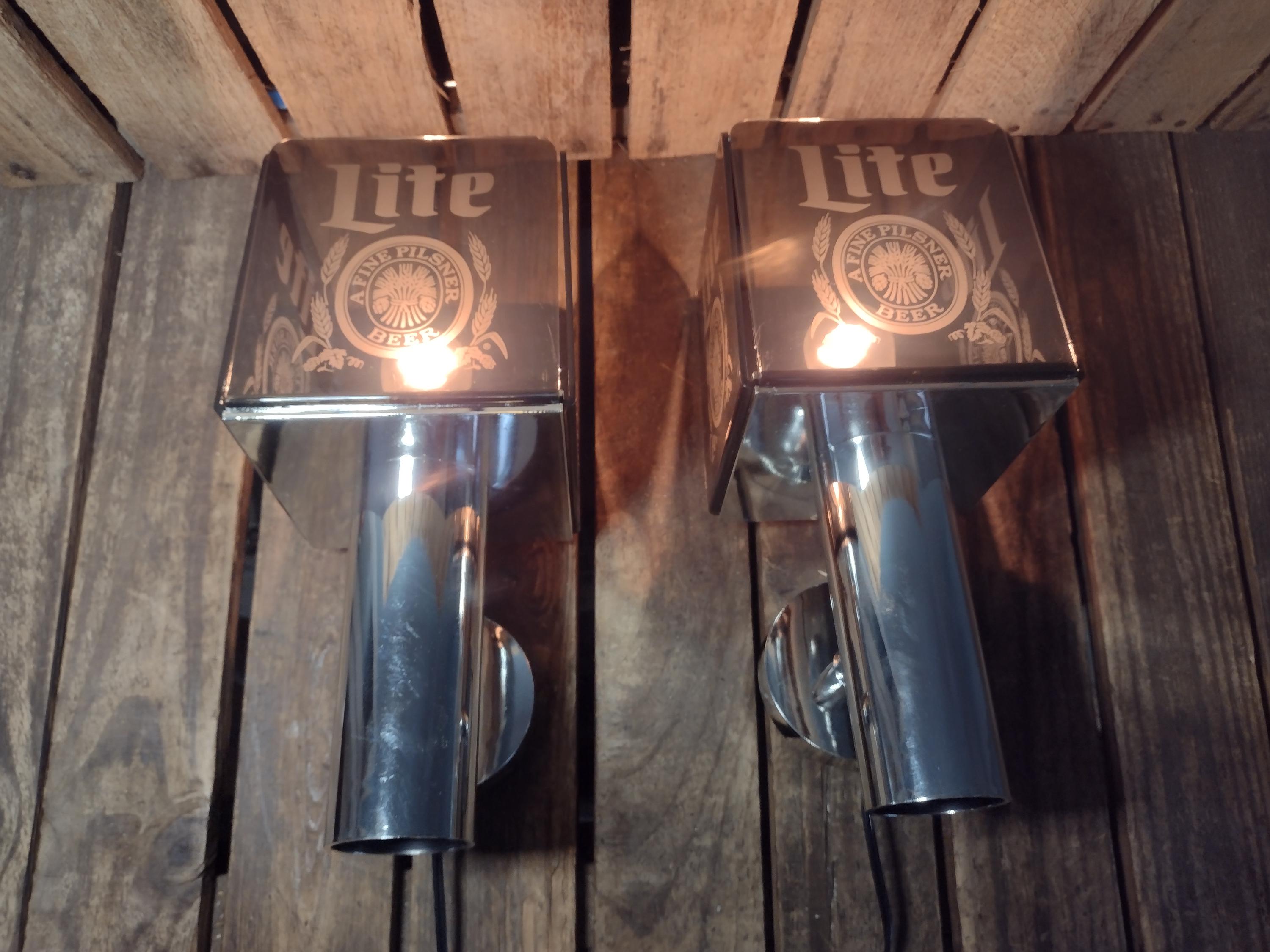 Vintage Miller Lite Beer Wall Sconce Light Set Pair Acrylic Bar
