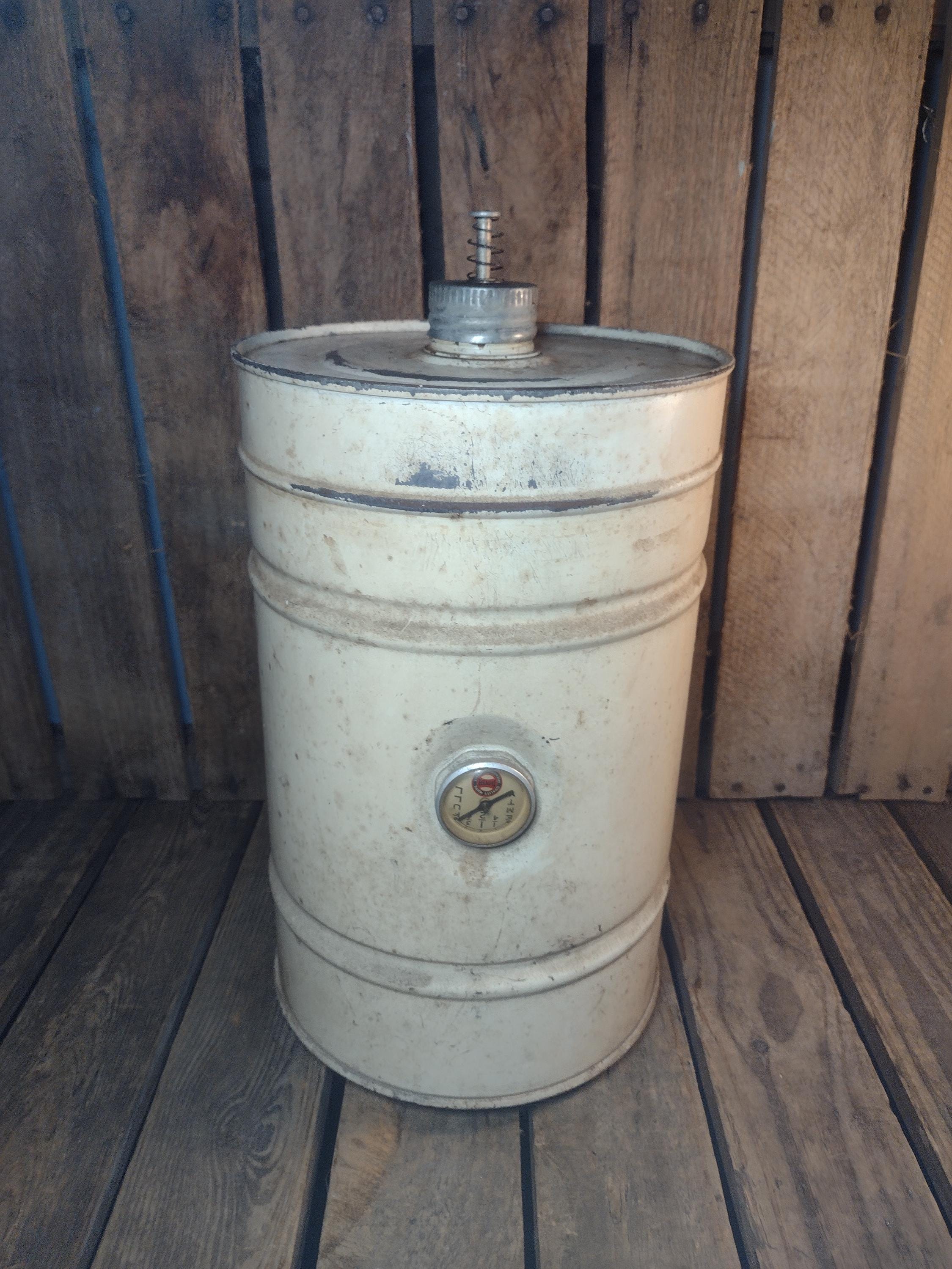 Vintage Metal Kerosene Tank With Gauge and Spring Cap – 16x10x9
