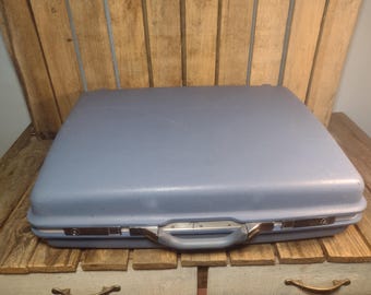 Vintage Blue Hard Shell Suitcase Samsonite Style Travel Luggage Mid Century 24 Inch