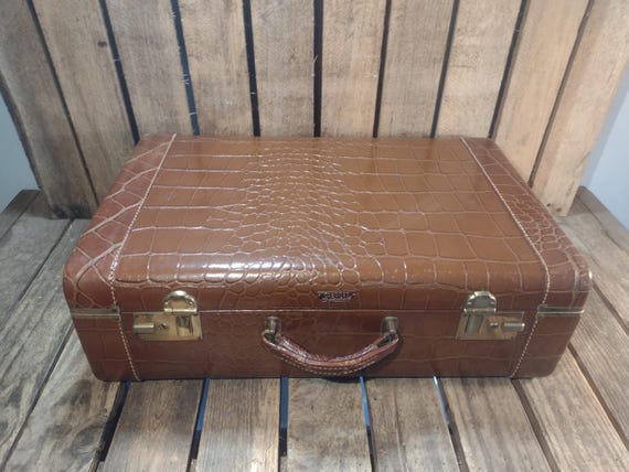 Vintage Coronet Crocodile-embossed Suitcase: Brown Cowhide Leather